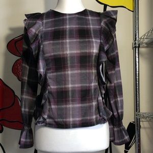 Rue21 Ladies SZ XS Plaid Ruffle Flannel Top Blouse